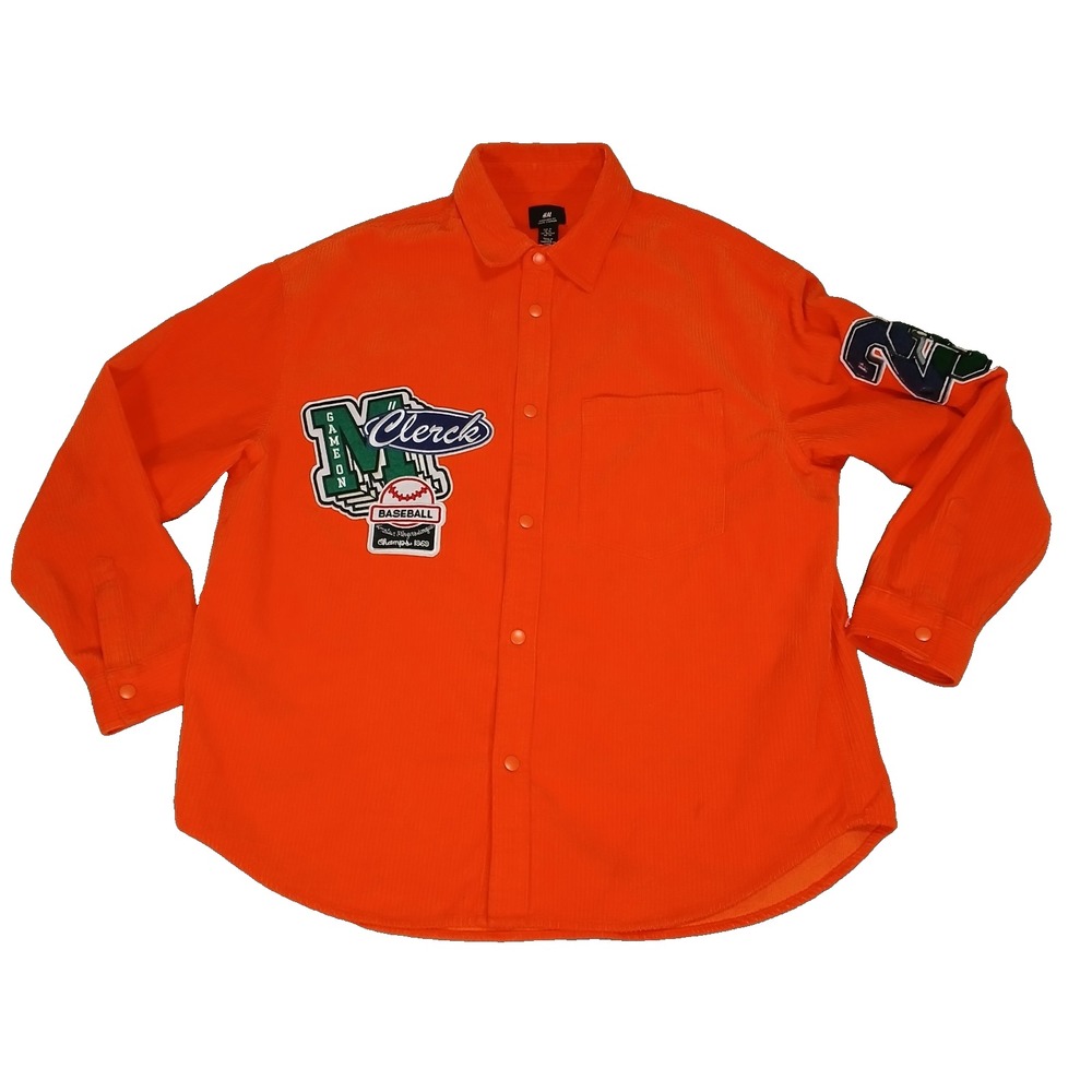 H & M Shirt Button Up Snap Front Oversized Fit Corduroy Overshirt Mens Orange XL